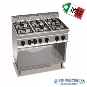 Cucina a Gas 6 fuochi su forno a gas GN1/1